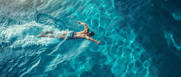 Foto nadador masculino em piscina atletas profissionais treinando para o campeonato usando a técnica de crawl frontal freestyle perspectiva aérea