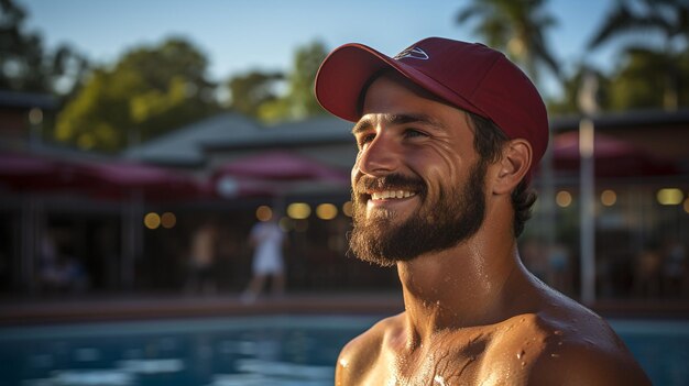 nadador masculino olhando para a piscina