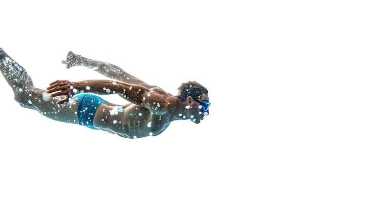 Foto nadador mergulhando em uma piscina em fundo transparente