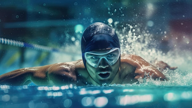 Nadador profesional carrera de natación piscina cubierta ai generativo