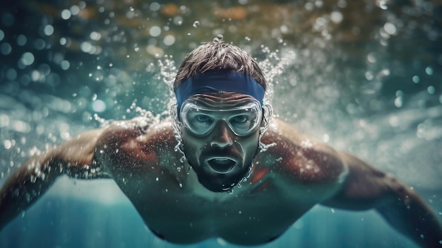 Nadador profesional carrera de natación piscina cubierta ai generativo