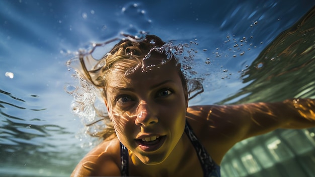 Foto nadadora feminina de crawl subaquático