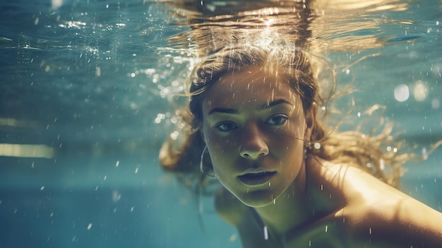 Nadadora na piscina Foto subaquática