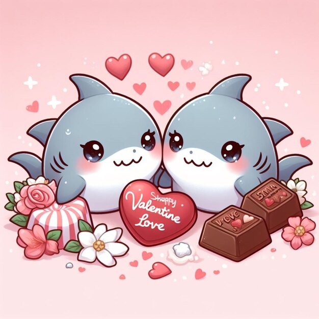 Nadar hacia el Día de San Valentín con nuestra adorable pareja de tiburones