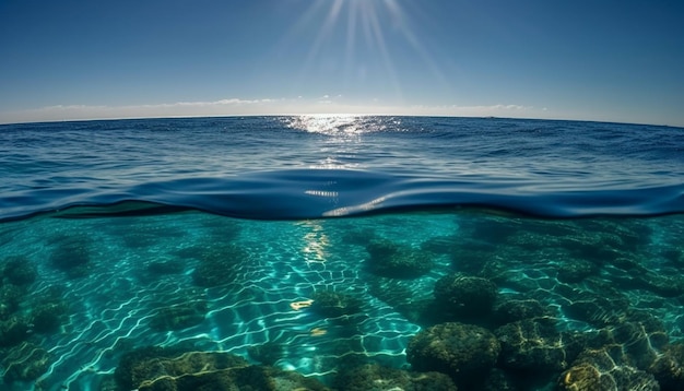 Nadar entre peces de colores en un arrecife tropical generado por IA