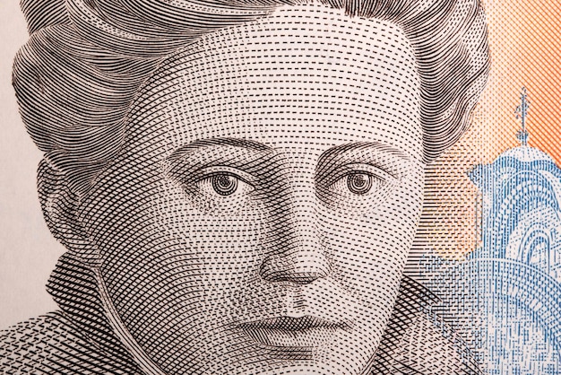 Nadezda Petrovic um retrato em close-up de dinheiro sérvio