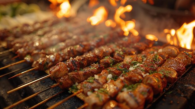 Nächtliche Aufnahme eines Straßenhändlers, der Tacos al pastor macht, mit der lebendigen Szene von Fleisch, das auf