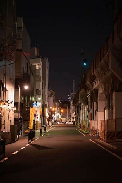 Nächtliche japanische Straße mit Lichtern