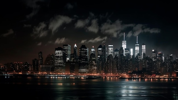 Nächtliche Skyline von Manhattan New York City Generative KI