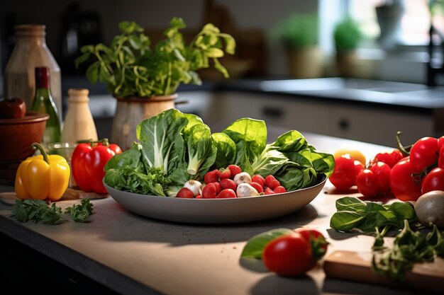 Nährreiche Mahlzeiten Gemüse Salat Hintergrund Veganismus Vegetarismus Gesunde Ernährung