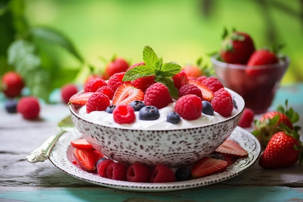 Nährstoffverpackte Chia-Samen-Breakfast-Schüssel mit Kokosmilch und frischen Früchten