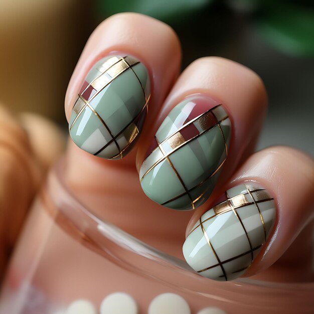 Foto nageldesign mit niedlichen gingham-mustern in einer kombination von kunst kreativ-idee-inspirationssalon