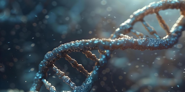 Nahaufnahme 3D-Bild eines beschädigten DNA-Doppel-Helix-Strings mit Kopierraum, der genetische Mutationen und medizinische Probleme darstellt Konzept Genetische Mutation DNA Doppel-Helikse Medizinische Probleme Nahaufnahmen 3D-Abbildung