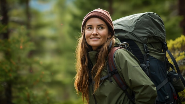 Nahaufnahme abenteuerlustiger Wanderinnen mit Rucksäcken