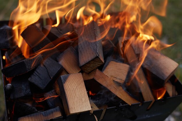 Nahaufnahme auf Feuer im Kamin Nahaufnahme