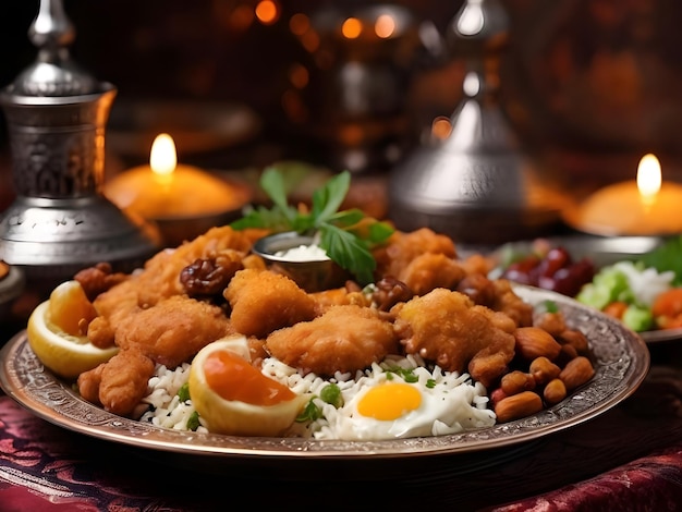 Foto nahaufnahme der appetitvollen ramadan-mahlzeit