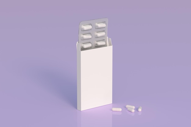 Nahaufnahme der Blisterpackung mit runden Medikamenten einfarbige Pillen Mockup-Vorlage 3D-Rendering