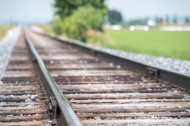 Nahaufnahme der Eisenbahnschienen in den USA