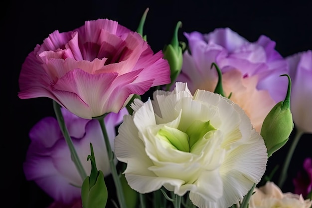 Nahaufnahme der Eustoma-Blüte mit ihren zarten Blütenblättern und leuchtenden Farben im Blickfeld