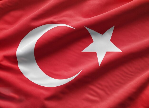 Nahaufnahme der Flagge der Türkei, die wunderschön wehende generative KI zerzaust