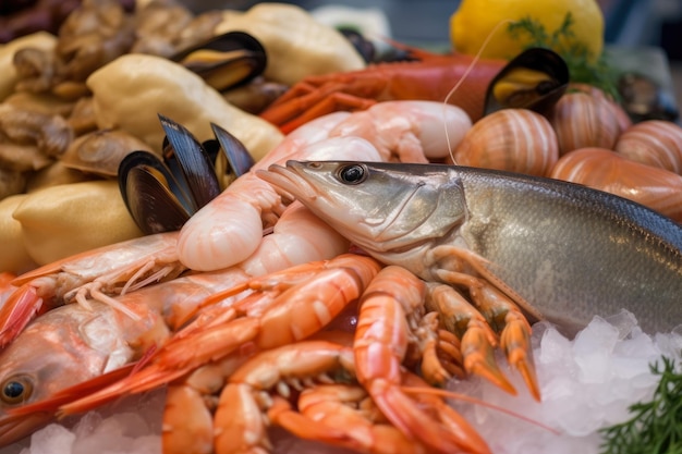 Nahaufnahme der frischesten Meeresfrüchte-Zutaten, aus denen eine köstliche Bouillabaisse-Suppe zubereitet wird