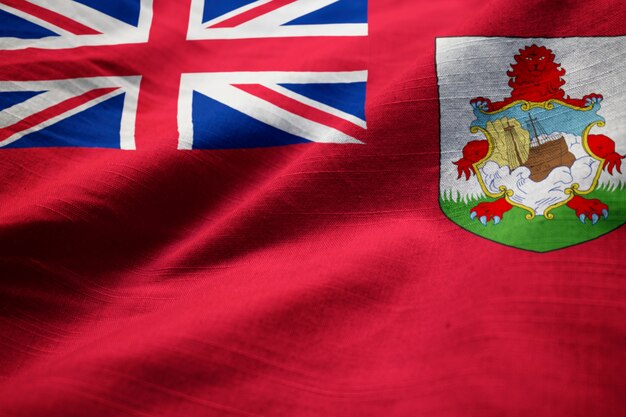 Nahaufnahme der gekräuselten Bermuda-Flagge, Bermuda-Flagge, die im Wind durchbrennt