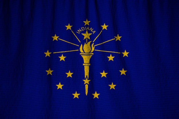 Foto nahaufnahme der gekräuselten indiana-flagge, indiana-flagge, die im wind durchbrennt