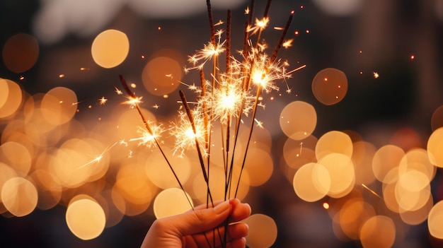 Foto nahaufnahme der hände einer frau mit funkelnden funkeln vor dem hintergrund goldener lichter