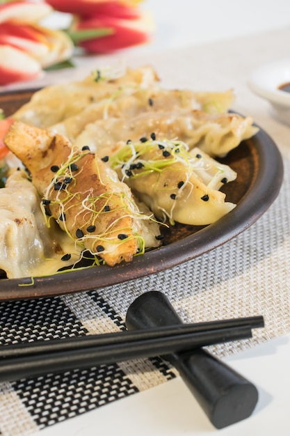 Nahaufnahme der japanischen Gyozas