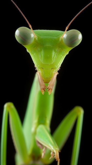 Nahaufnahme der lebendigen grünen Gebetsmantis, die von KI generiert wurde