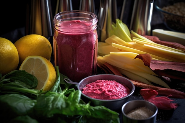 Nahaufnahme der Mixerklingen mit Smoothie-Zutaten