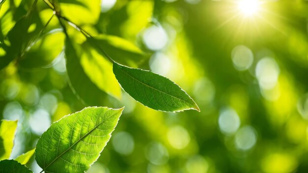 Foto nahaufnahme der natur grünes blatt und sonnenlicht mit grünem verschwommenem hintergrund verwendung als dekoration ökologie