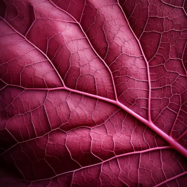 Nahaufnahme der organischen Konturen des roten Blattes Hochdetaillierte Makrofotografie