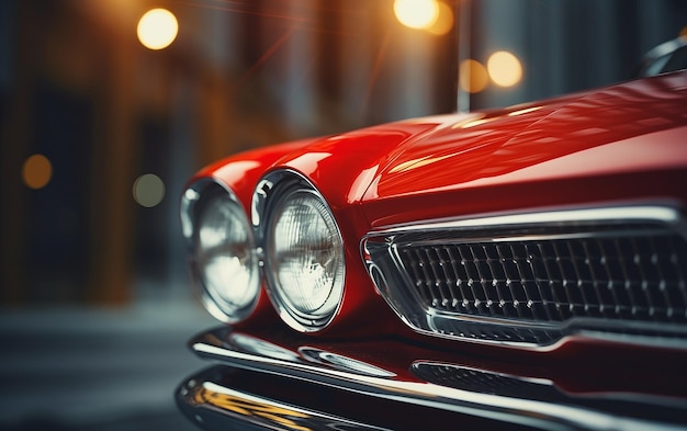 Nahaufnahme der Scheinwerfer eines roten Vintage-Autos