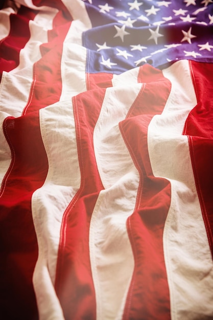 Foto nahaufnahme der us-flagge im hintergrund, amerikanischer nationalfeiertag