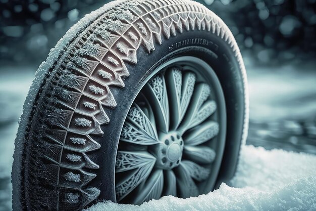 Nahaufnahme der Winterreifen der Charaktere mit sichtbaren Schneeflocken und Eiskristallen