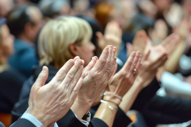 Foto nahaufnahme des applaudierenden publikums auf einer fachkonferenz