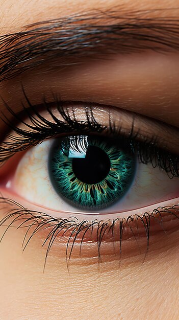 Nahaufnahme des Auges einer Frau mit dramatischen Wimpern, schwarzer Augenlinie und professionellem Make-up Generative KI