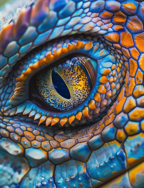 Nahaufnahme des Auges eines blauen Drachen Lebendige Farben