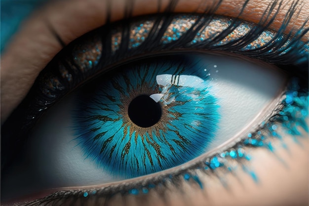 Nahaufnahme des Auges perfektes Makrosehen des blauen Auges