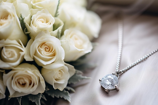 Nahaufnahme des Bouquets mit dem Verlobungsring der Braut im Fokus