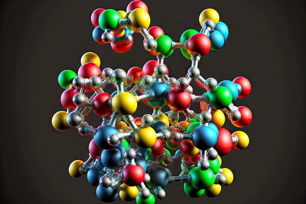 Nahaufnahme des chemischen Strukturmoleküls, das aus miteinander verbundenen Kugeln besteht