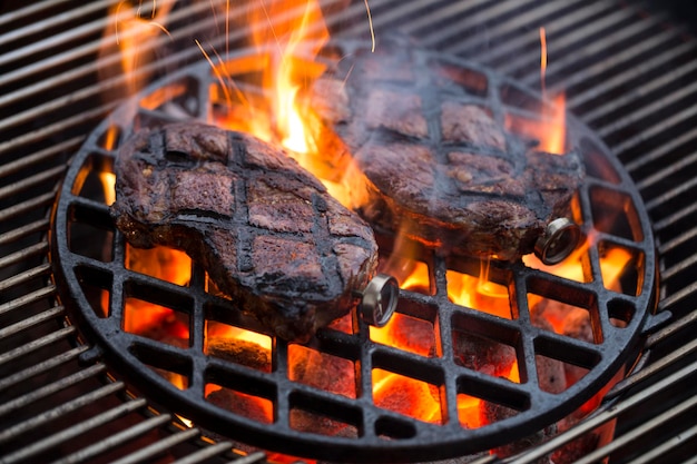 Nahaufnahme des Feuers im Grill