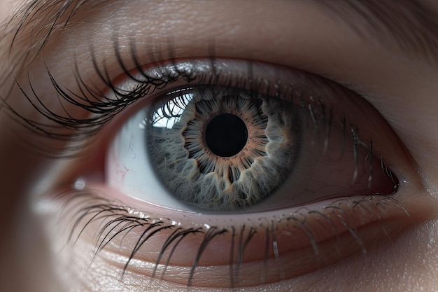 Nahaufnahme des Graus eines menschlichen Auges. Ein Makro eines mehrfarbigen Auges. Generative KI