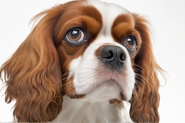 Nahaufnahme des Hundes Cavalier King Charles Spaniel mit weißem Hintergrund, sehr hochwertige generative KI AIG16