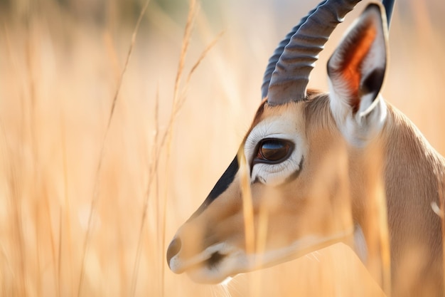 Nahaufnahme des Impala-Auges, das das Grasland-Ökosystem widerspiegelt
