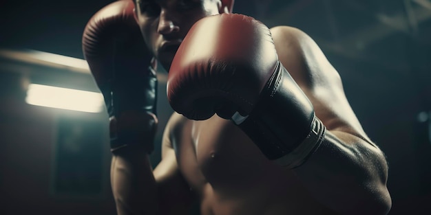 Nahaufnahme des Kickbox-Trainingsboxsacks eines männlichen Athleten im Fitnessstudio Generative KI