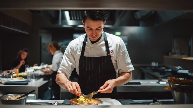 Nahaufnahme des Kochens in der Küche eines Restaurants