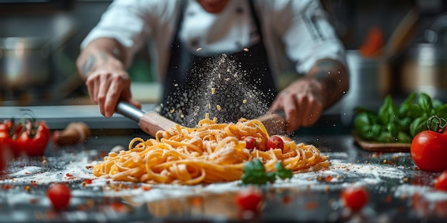 Nahaufnahme des Kochprozesses von hausgemachten Pasta-Köchen machen frische italienische traditionelle Pasta