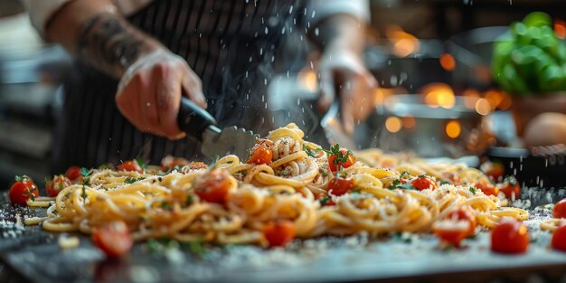 Nahaufnahme des Kochprozesses von hausgemachten Pasta-Köchen machen frische italienische traditionelle Pasta